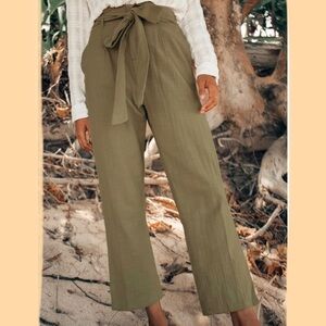 Billabong Sand Stand Army Olive Green Belted Paperbag Waist Pants Size Small